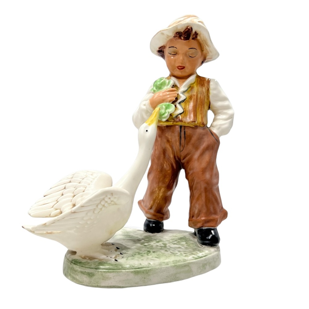 VINTAGE CERAMIC BOY AND GOOSE FIGURINE